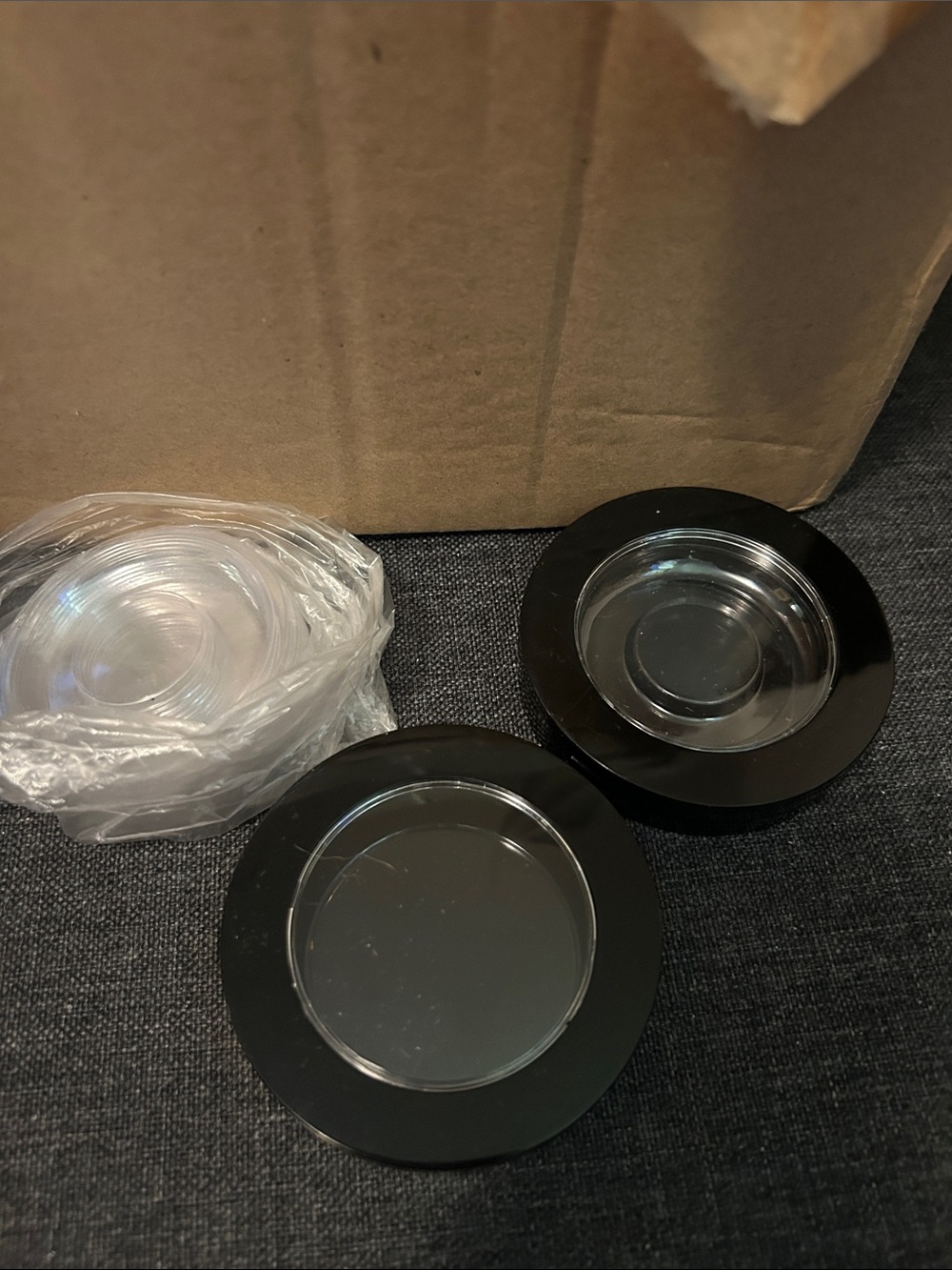 Set of Round Glass Tea Light Holders with Black Rim